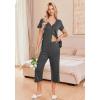 Ekouaer Women’s Pajama Sets Short Sleeve Sleepwear Button Up Pj Loungewear Top and Capri Pants with Pockets(Grey)