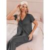 Ekouaer Women’s Pajama Sets Short Sleeve Sleepwear Button Up Pj Loungewear Top and Capri Pants with Pockets(Grey)