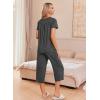 Ekouaer Women’s Pajama Sets Short Sleeve Sleepwear Button Up Pj Loungewear Top and Capri Pants with Pockets(Grey)