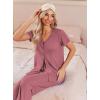 Ekouaer Women’s Pajama Sets Short Sleeve Sleepwear Button Up Pj Loungewear Top and Capri Pants with Pockets(Light Coral)