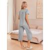 Ekouaer Women’s Pajama Sets Short Sleeve Sleepwear Button Up Pj Loungewear Top and Capri Pants with Pockets(Light Grey 1)