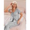 Ekouaer Women’s Pajama Sets Short Sleeve Sleepwear Button Up Pj Loungewear Top and Capri Pants with Pockets(Light Grey 1)