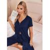 Ekouaer Women’s Pajama Sets Short Sleeve Sleepwear Button Up Pj Loungewear Top and Capri Pants with Pockets(Navy Blue)