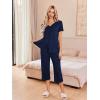 Ekouaer Women’s Pajama Sets Short Sleeve Sleepwear Button Up Pj Loungewear Top and Capri Pants with Pockets(Navy Blue)