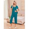 Ekouaer Women’s Pajama Sets Short Sleeve Sleepwear Button Up Pj Loungewear Top and Capri Pants with Pockets(Teal)