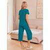 Ekouaer Women’s Pajama Sets Short Sleeve Sleepwear Button Up Pj Loungewear Top and Capri Pants with Pockets(Teal)