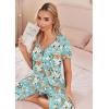 Ekouaer Women’s Pajama Sets Short Sleeve Sleepwear Button Up Pj Loungewear Top and Capri Pants with Pockets(Turquoise Floral)