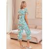 Ekouaer Women’s Pajama Sets Short Sleeve Sleepwear Button Up Pj Loungewear Top and Capri Pants with Pockets(Turquoise Floral)