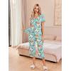 Ekouaer Women’s Pajama Sets Short Sleeve Sleepwear Button Up Pj Loungewear Top and Capri Pants with Pockets(Turquoise Floral)