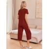 Ekouaer Women’s Pajama Sets Short Sleeve Sleepwear Button Up Pj Loungewear Top and Capri Pants with Pockets(Wine Red)