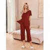 Ekouaer Women’s Pajama Sets Short Sleeve Sleepwear Button Up Pj Loungewear Top and Capri Pants with Pockets(Wine Red)