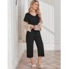Ekouaer Womens Pajama Sets Soft Cotton Pj Short Sleeve Top with Capri Pants Sleepwear 2 Piece Print Loungewear,S-XXL(Black)