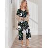 Ekouaer Womens Pajama Sets Soft Cotton Pj Short Sleeve Top with Capri Pants Sleepwear 2 Piece Print Loungewear,S-XXL(Black Flower)
