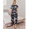 Ekouaer Womens Pajama Sets Soft Cotton Pj Short Sleeve Top with Capri Pants Sleepwear 2 Piece Print Loungewear,S-XXL(Black Pink Flower)