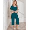Ekouaer Womens Pajama Sets Soft Cotton Pj Short Sleeve Top with Capri Pants Sleepwear 2 Piece Print Loungewear,S-XXL(Blue Green)