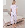 Ekouaer Womens Pajama Sets Soft Cotton Pj Short Sleeve Top with Capri Pants Sleepwear 2 Piece Print Loungewear,S-XXL(Blue White Flower)