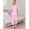 Ekouaer Womens Pajama Sets Soft Cotton Pj Short Sleeve Top with Capri Pants Sleepwear 2 Piece Print Loungewear,S-XXL(Flower Pink)