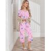 Ekouaer Womens Pajama Sets Soft Cotton Pj Short Sleeve Top with Capri Pants Sleepwear 2 Piece Print Loungewear,S-XXL(Flower Pink)