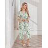 Ekouaer Womens Pajama Sets Soft Cotton Pj Short Sleeve Top with Capri Pants Sleepwear 2 Piece Print Loungewear,S-XXL(Green Flowers)