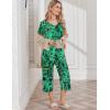 Ekouaer Womens Pajama Sets Soft Cotton Pj Short Sleeve Top with Capri Pants Sleepwear 2 Piece Print Loungewear,S-XXL(Green Leaves)