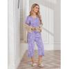 Ekouaer Womens Pajama Sets Soft Cotton Pj Short Sleeve Top with Capri Pants Sleepwear 2 Piece Print Loungewear,S-XXL(Purple Starry)