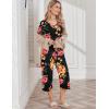 Ekouaer Womens Pajama Sets Soft Cotton Pj Short Sleeve Top with Capri Pants Sleepwear 2 Piece Print Loungewear,S-XXL(Red Orange Flower)