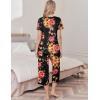 Ekouaer Womens Pajama Sets Soft Cotton Pj Short Sleeve Top with Capri Pants Sleepwear 2 Piece Print Loungewear,S-XXL(Red Orange Flower)