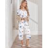 Ekouaer Womens Pajama Sets Soft Cotton Pj Short Sleeve Top with Capri Pants Sleepwear 2 Piece Print Loungewear,S-XXL(White Flower)