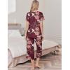 Ekouaer Womens Pajama Sets Soft Cotton Pj Short Sleeve Top with Capri Pants Sleepwear 2 Piece Print Loungewear,S-XXL(Wine Red Flower)