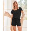 Ekouaer Women’s Pajamas Set Ruffle Sleeves Sleepwear V Neck Comfy 2 Piece Pjs Loungewear Set with Pockets S-XXL(Black)