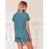 Ekouaer Women’s Pajamas Set Ruffle Sleeves Sleepwear V Neck Comfy 2 Piece Pjs Loungewear Set with Pockets S-XXL(Blue Green)
