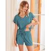 Ekouaer Women’s Pajamas Set Ruffle Sleeves Sleepwear V Neck Comfy 2 Piece Pjs Loungewear Set with Pockets S-XXL(Blue Green)