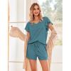 Ekouaer Women’s Pajamas Set Ruffle Sleeves Sleepwear V Neck Comfy 2 Piece Pjs Loungewear Set with Pockets S-XXL(Blue Green)