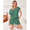 Ekouaer Women’s Pajamas Set Ruffle Sleeves Sleepwear V Neck Comfy 2 Piece Pjs Loungewear Set with Pockets S-XXL(Bright Green)
