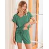 Ekouaer Women’s Pajamas Set Ruffle Sleeves Sleepwear V Neck Comfy 2 Piece Pjs Loungewear Set with Pockets S-XXL(Bright Green)