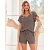 Ekouaer Women’s Pajamas Set Ruffle Sleeves Sleepwear V Neck Comfy 2 Piece Pjs Loungewear Set with Pockets S-XXL(Brown)
