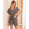 Ekouaer Women’s Pajamas Set Ruffle Sleeves Sleepwear V Neck Comfy 2 Piece Pjs Loungewear Set with Pockets S-XXL(Brown)