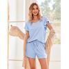 Ekouaer Women’s Pajamas Set Ruffle Sleeves Sleepwear V Neck Comfy 2 Piece Pjs Loungewear Set with Pockets S-XXL(Clear Blue)