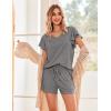 Ekouaer Women’s Pajamas Set Ruffle Sleeves Sleepwear V Neck Comfy 2 Piece Pjs Loungewear Set with Pockets S-XXL(Dark Gray)