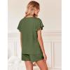 Ekouaer Women’s Pajamas Set Ruffle Sleeves Sleepwear V Neck Comfy 2 Piece Pjs Loungewear Set with Pockets S-XXL(Dark Olive Green)
