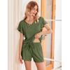Ekouaer Women’s Pajamas Set Ruffle Sleeves Sleepwear V Neck Comfy 2 Piece Pjs Loungewear Set with Pockets S-XXL(Dark Olive Green)