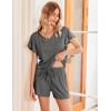 Ekouaer Women’s Pajamas Set Ruffle Sleeves Sleepwear V Neck Comfy 2 Piece Pjs Loungewear Set with Pockets S-XXL(Deep Gray)