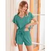 Ekouaer Women’s Pajamas Set Ruffle Sleeves Sleepwear V Neck Comfy 2 Piece Pjs Loungewear Set with Pockets S-XXL(Gray Green)