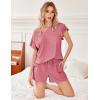 Ekouaer Women’s Pajamas Set Ruffle Sleeves Sleepwear V Neck Comfy 2 Piece Pjs Loungewear Set with Pockets S-XXL(Gray Purple)