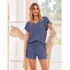 Ekouaer Women’s Pajamas Set Ruffle Sleeves Sleepwear V Neck Comfy 2 Piece Pjs Loungewear Set with Pockets S-XXL(Navy Blue)