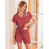 Ekouaer Women’s Pajamas Set Ruffle Sleeves Sleepwear V Neck Comfy 2 Piece Pjs Loungewear Set with Pockets S-XXL(Wine Red)