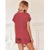 Ekouaer Women’s Pajamas Set Ruffle Sleeves Sleepwear V Neck Comfy 2 Piece Pjs Loungewear Set with Pockets S-XXL(Wine Red)