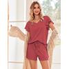 Ekouaer Women’s Pajamas Set Ruffle Sleeves Sleepwear V Neck Comfy 2 Piece Pjs Loungewear Set with Pockets S-XXL(Wine Red)