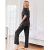 Ekouaer Womens Ribbed Knit Lounge Set Short Sleeve Top and Long Pants Sleepwear Pajama Set Two Piece Matching Outfits Set(Black)