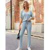 Ekouaer Womens Ribbed Knit Lounge Set Short Sleeve Top and Long Pants Sleepwear Pajama Set Two Piece Matching Outfits Set(Blue)